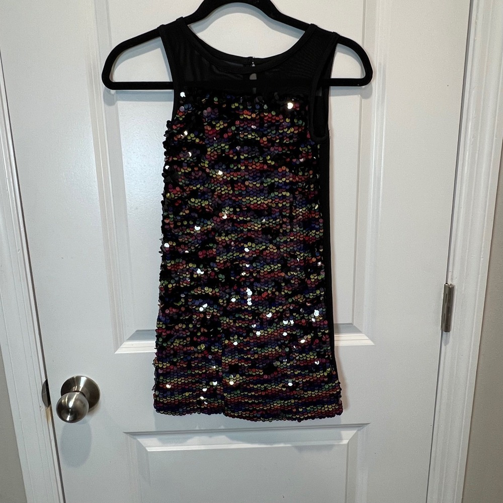 Nicole Miller Womens Sequin Tank Top Multicolor Rainbow Black Size S